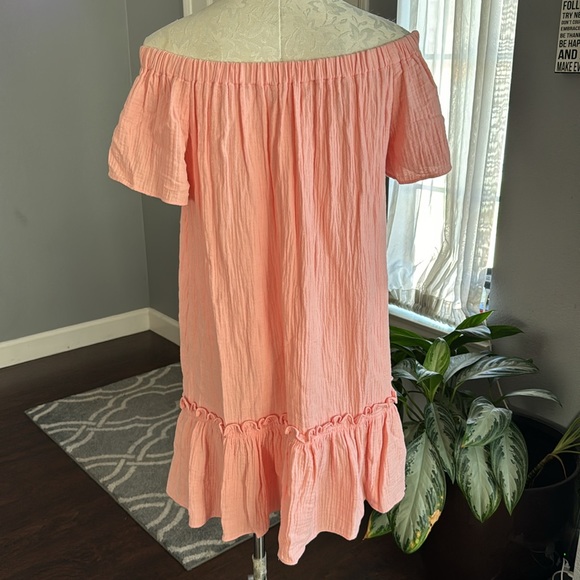 Rebecca Taylor Off Shoulder Gauze Malibu Peach Dress - Picture 5 of 8